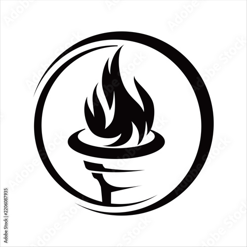 Minimalist torch logo vector featuring a clean flame and geometric handle, symbolizing leadership, knowledge, guidance, inspiration, achievement, and strength, isolated on white background.