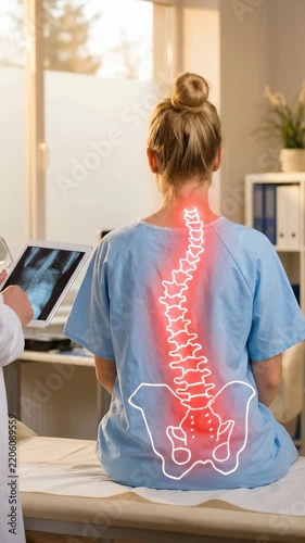 Vertebral column assessment: medical explanation, health consultation, posture imbalance, spinal deformity, scoliosis problem, patient care.