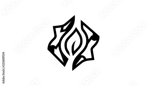 Foto Abstract floral icon with a leaf symbol encased in symmetrical geometric shapes