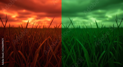 South African Flag Flying Over a Green Grass Field at Sunset, Beautiful Rural Meadow Landscape with Blue Sky, Golden Sunlight, and Peaceful Summer Countryside Atmosphere