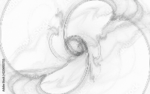 Abstract halftone dot pattern with swirling vortex shapes and monochrome graphic design texture
