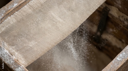 Close up of fine mesh screen inside rusted metal frame