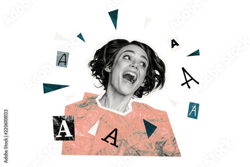Composite photo collage of crazy girl scream aaa mental health problem depression mood hysterics isolated on painted background