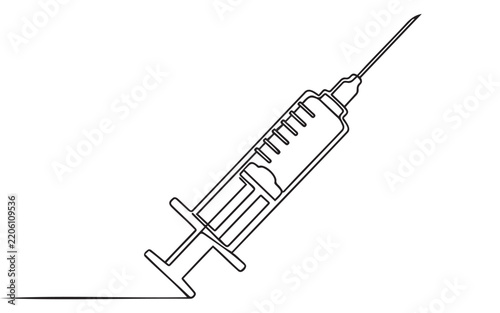 Continuous single line drawing of a medical syringe tool used for vaccines and injections in a simple artistic style