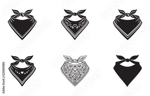Bandana Scarf Vector Collection with Paisley Western Neckerchief and Silhouette Designs