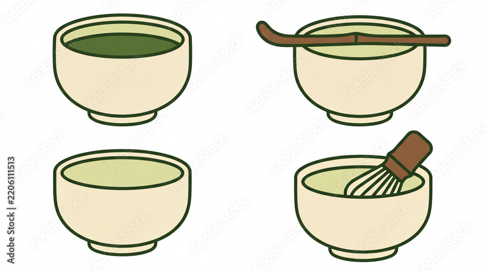Obraz premium Japanese cuisine matcha green tea bowl ceremony illustrations