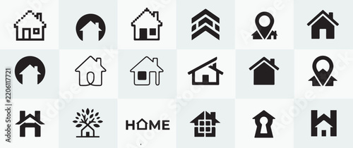 House Icons and Real Estate Logo Templates Set Including Building Symbols Architecture Glyphs and Home Sign Collection for Branding and Design