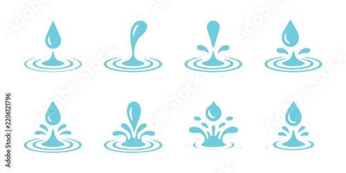 Water drop animation sequence with splash effects in light blue for fluid motion graphic projects.