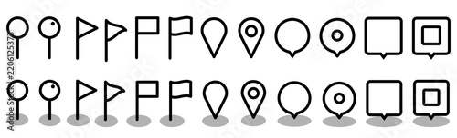 Fotografie ピンアイコンセット　黒線　目的地・マップ・ナビゲーション・位置・地図・マーク・誘導など