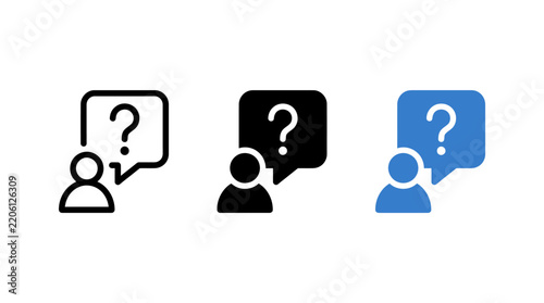 Person figure with question mark in speech bubble icons