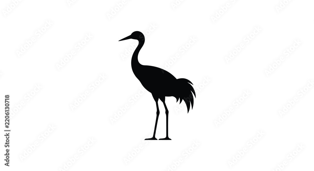 Obraz premium A black crane silhouette stands gracefully against a clean white background exhibiting minimalist design bird