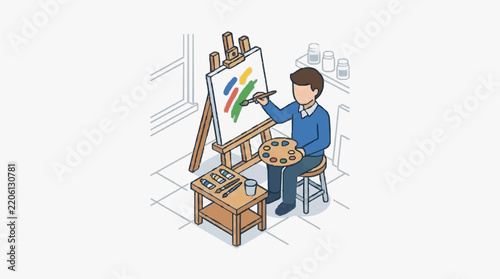 Professional Painting Abstract Art with Brush Palette and Easel in Creative Studio with high quality professional line art symbols for modern creative design and digital branding projects
