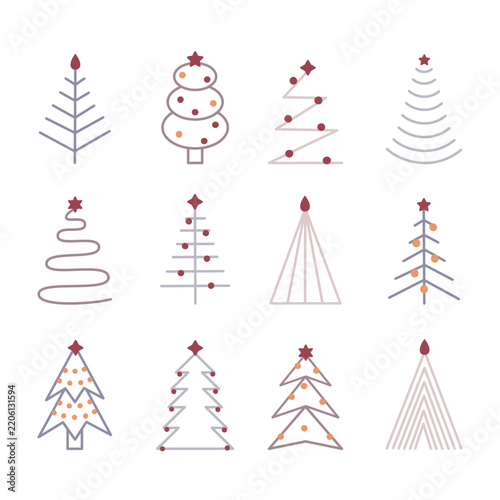 Set of minimalist winter holiday trees