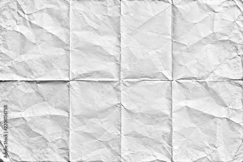 Crumpled folded white paper poster mockup with realistic wrinkles and textured surface overlay for graphic design presentations and branding displays