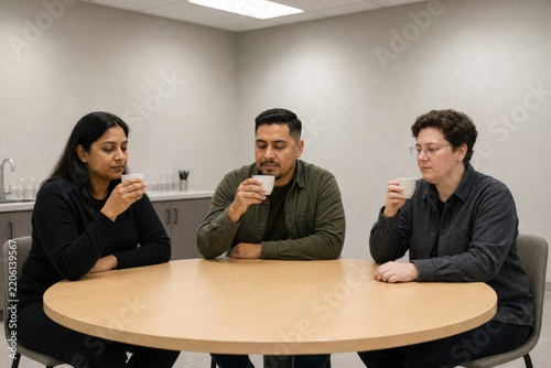 Food sensory evaluation laboratory - trained assessors calibrating a bitterness reference