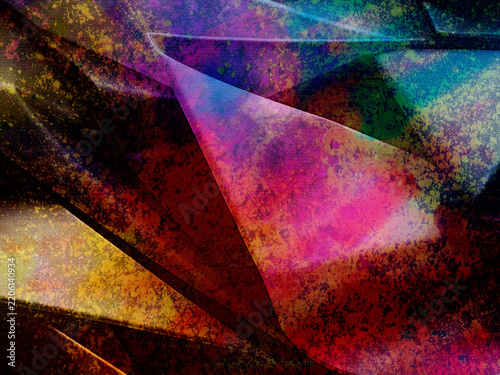 Vibrant Multicolor Abstract Geometric Background with Textured Angular Shapes and Grunge Effects
