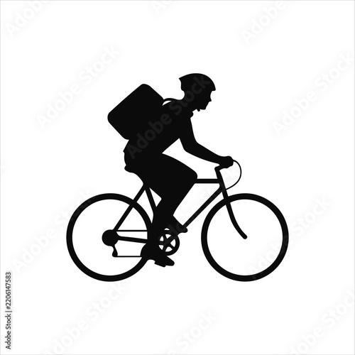 Silhouette cyclist with backpack riding road bike for travel or commute illustration