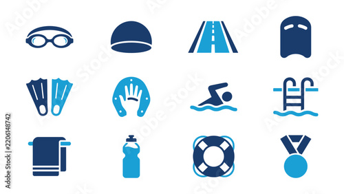 Set of swimming and pool activity icons with transparent background