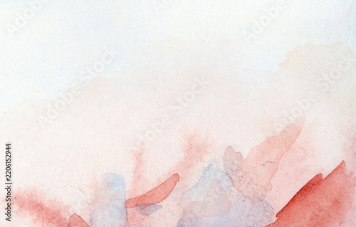 Blended watercolor texture with pink pigment washes along the lower edge of white paper, a painted background with irregular wet edges and blank paper above the color
