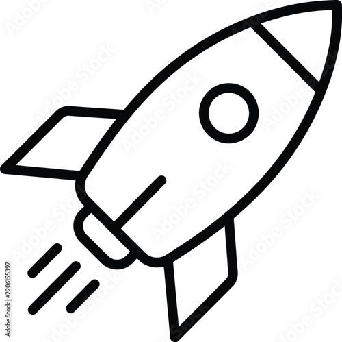 Rocket ship launching into space linear icon with innovation technology exploration business engineering