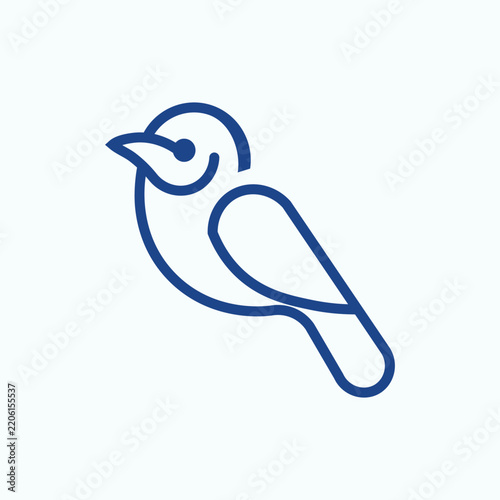 A minimalist blue vector illustration of a bird, featuring a simple bird silhouette with clean lines.