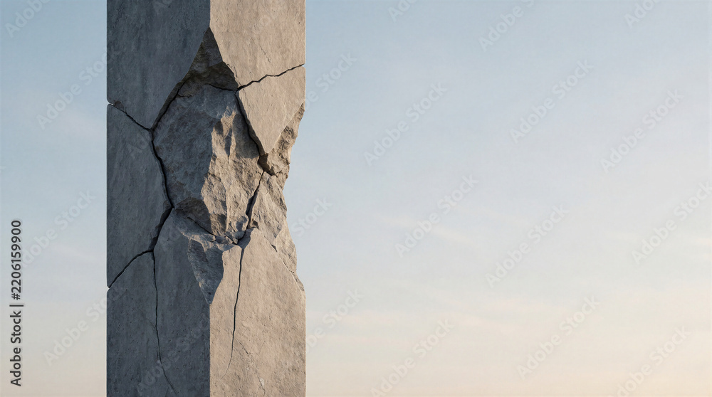 Fototapeta premium Architectural fracture on balanced stone pillar remaining upright against clear sky