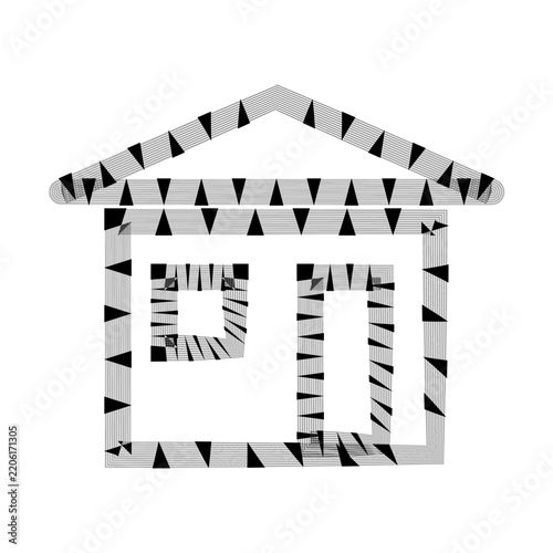 Residential house building architecture with dashed vector outline