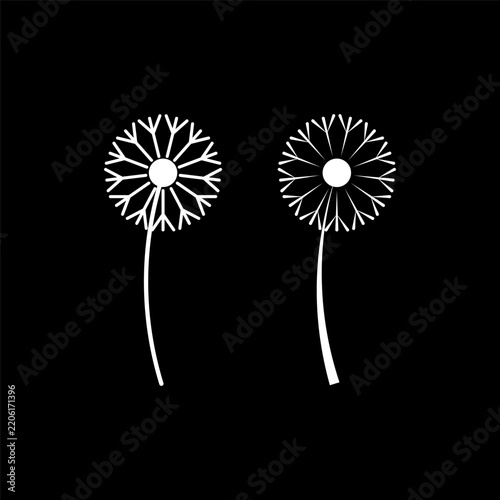 Dandelion flower fluffy seed plant set with white vector silhouette