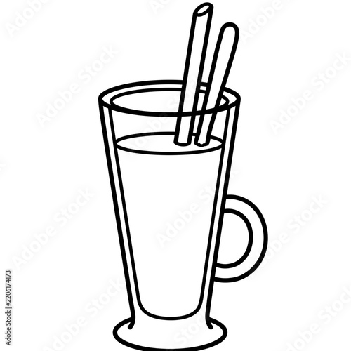Latte glass with straws simple outline illustration