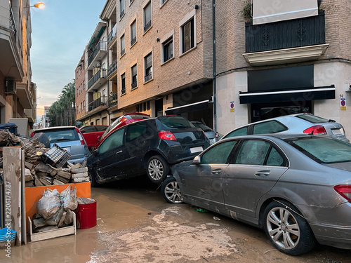 Street scene after devastating flash flood