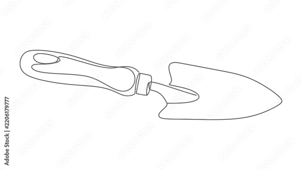 Obraz premium Garden Trowel Outline: A simple line drawing of a garden trowel, a common tool for digging and planting, depicted on a plain background.