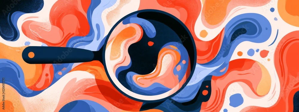 Obraz premium Abstract Culinary Shapes with Fluid Colors and a Cooking Pan in a Whimsical Style