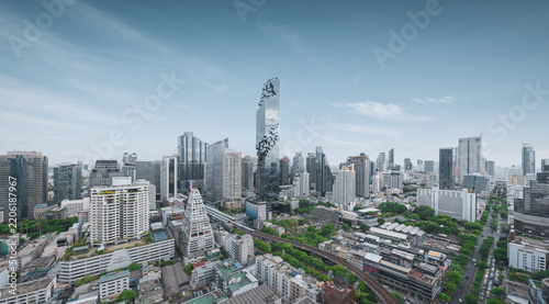 Aerial view of the high-rise skyline of Bangkok, Thailand