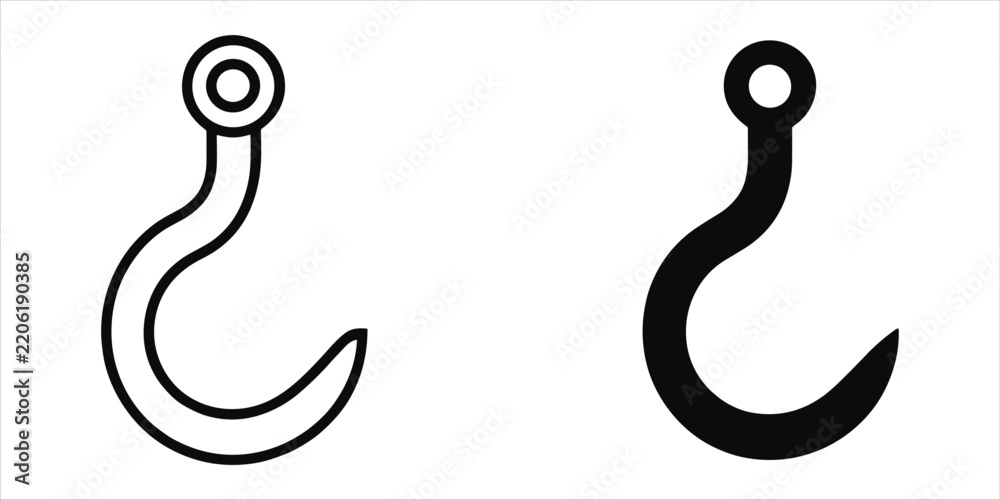 Obraz premium Heavy duty metal lifting hook set, featuring both outline and solid black styles on a white background, for construction