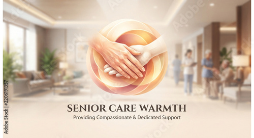 Senior Care Warmth Concept Illustration Featuring Caring Hands and Heart Symbol Representing Compassion and Support