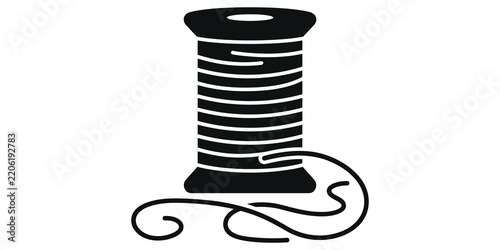 Фотография Thread spool with loose yarn icon for tailoring and handicraft design