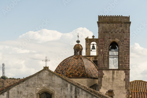 Italy, Sardinia, Barumini.  Architectural detail of the church of the Immaculate Conception.  