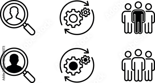 Human Resources Icons Set Including Search Process And Teamwork On White Background