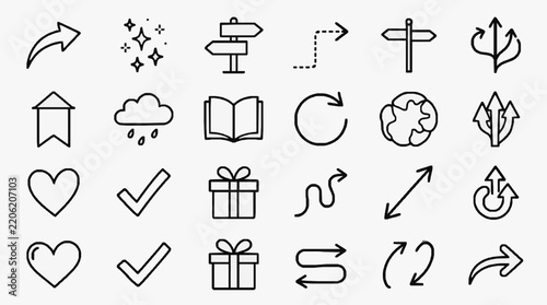 Collection of Line Icons Representing Directions Actions and Symbols for Design Projects