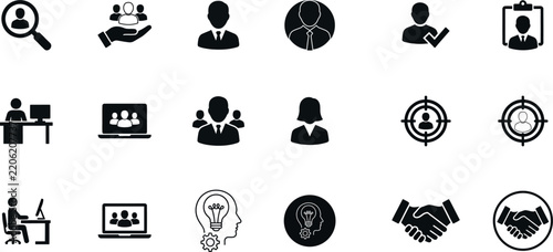 Business People Flat Icons Set On White Background Communication And Teamwork Concepts