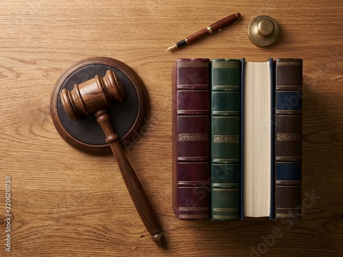 Wooden Judge Gavel and Law Books on Office Desk
