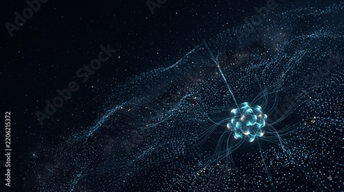 Cosmic Dance of Nanobots: A cluster of luminous, futuristic nanobots pulsate with energy, weaving intricate patterns through the vast expanse of deep space, hinting at an unseen technological marvel.