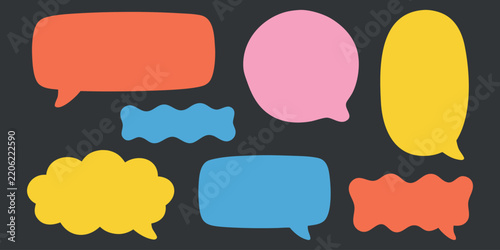 Colorful speech bubble and thought bubble set isolated on white background, Vector, illustration