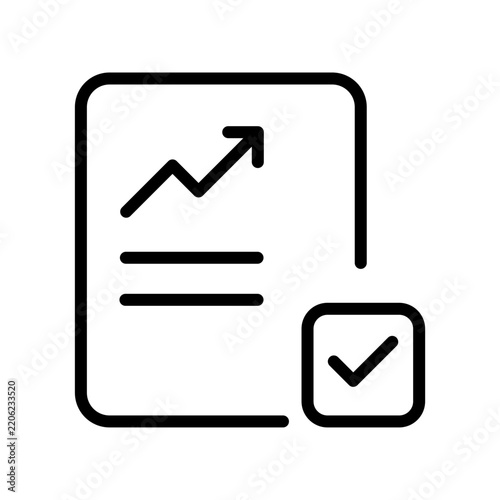 Financial Report Line Icon with Growth Chart Arrow and Approved Checkmark