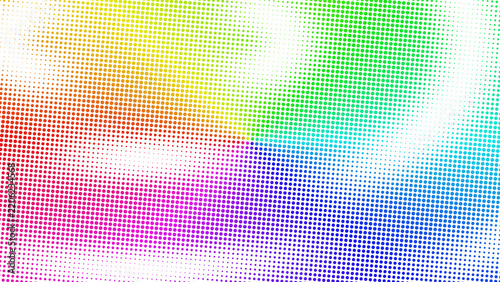 Dynamic spectrum color gradient with a bold halftone dot distortion effect on a modern surface