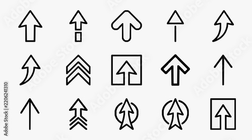 Creative upward arrow icons with various stylish designs and shapes