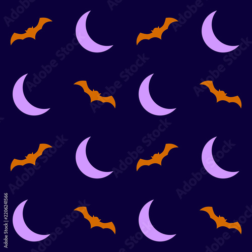 seamless pattern Halloween Bat and Moon Dark Blue Background, suitable for wallpaper, packaging design, textile design