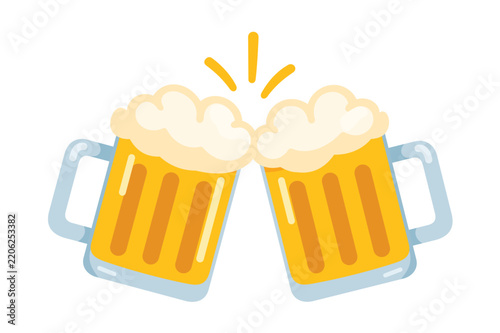 Two Beer Mugs Toasting Illustration