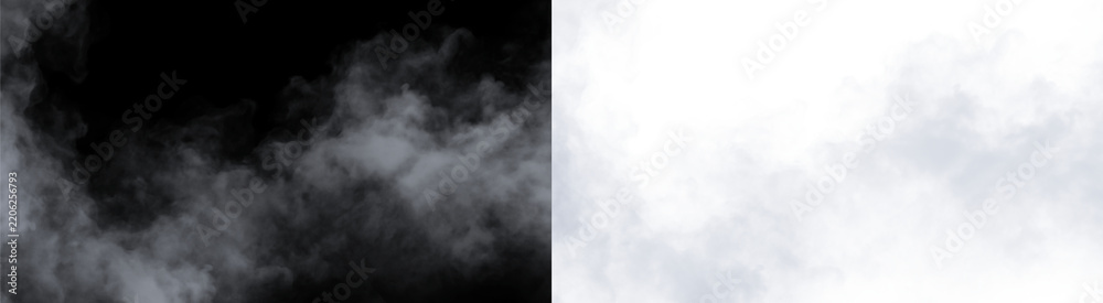 Obraz premium Realistic dry ice smoke, fog or steam overlay texture isolated on transparent background