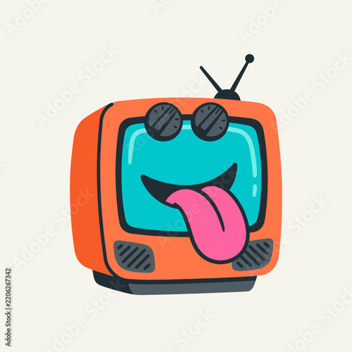 Cartoon television with sunglasses and a tongue sticking out.